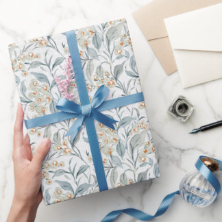 Watercolor Slate Grey Botanical Eucalyptus Leaves Wrapping Paper