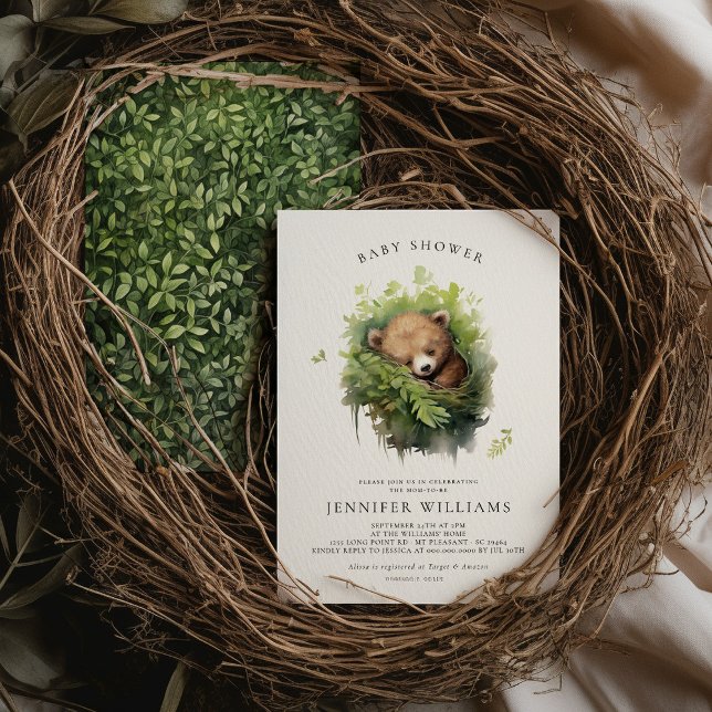 Watercolor Sleeping Bear Baby Shower Invitation (Creator Uploaded)