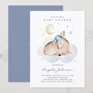 Watercolor Sleeping Deer It's a Boy Baby Shower Invitation