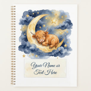 Watercolor Sleeping Highland Calf on Crescent Moon Planner