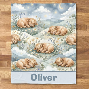 Watercolor Sleeping Highland Cows Fleece Blanket