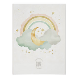 Watercolor Sleeping Moon Nursery Wall Art Mint