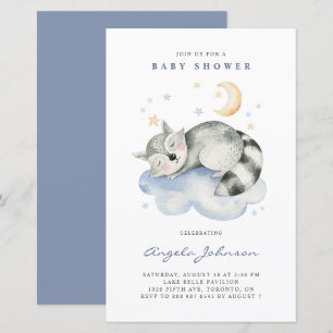 Watercolor Sleeping Raccoon Baby Shower Invitation