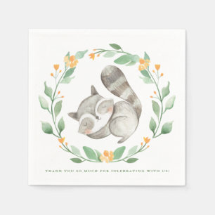 Watercolor Sleeping Raccoon Wreath Baby Shower Napkin