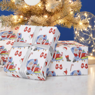 Watercolor Sleeping Santa Hand Painted Wrapping Paper