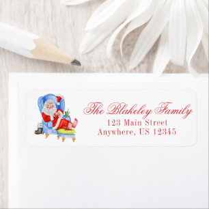 Watercolor Sleeping Santa Return Address