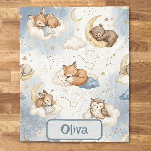 Watercolor Sleeping Woodland Animals Fleece Blanket
