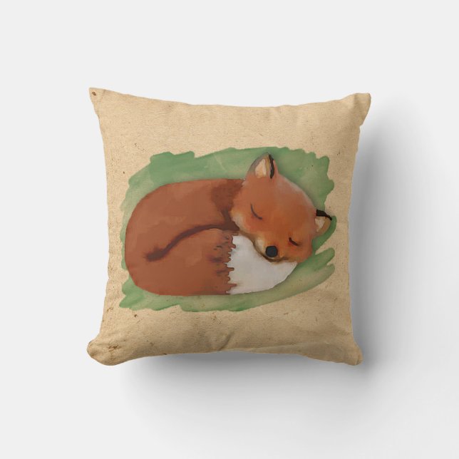 Watercolor Sleepy Fox Pillow (Front)
