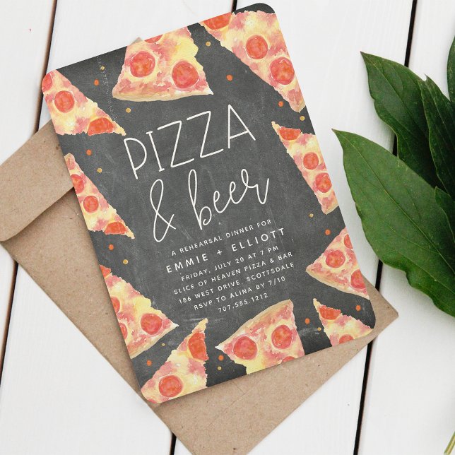 Watercolor Slice | Pizza & Beer Rehearsal Dinner Invitation (Creator Uploaded)