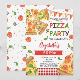 Watercolor Slice Pizza Invitation de fête d'annive
