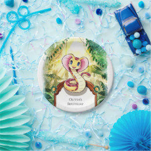 Watercolor Slither Snake Birthday Paper Plate