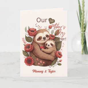 Watercolor Sloth and baby, First Mother's Day  Card