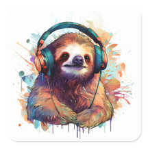 Watercolor Sloth Lost in the Rhythm