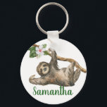 Watercolor Sloth Monogram name Gift Keychain<br><div class="desc">This design may be personalized by choosing the Edit Design option. You may also transfer onto other items. Contact me at colorflowcreations@gmail.com or use the chat option at the top of the page if you wish to have this design on another product or need assistance. See more of my designs...</div>