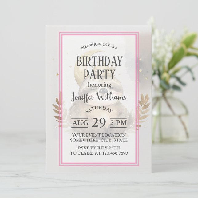 Watercolor Sloth Moon Crown                        Invitation (Standing Front)