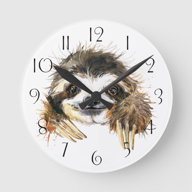 Watercolor sloth round clock (Front)