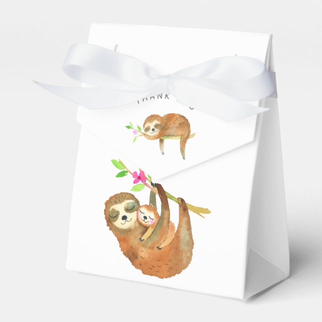 Watercolor Sloth themed Baby Shower Favor Box (Front Side)