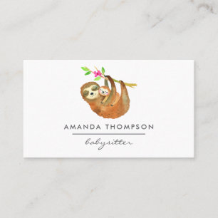 Watercolor Sloth themed Babysitter Business Card