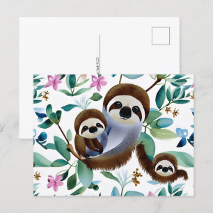 Watercolor Sloth, Wild life, Postcrossing Postcard