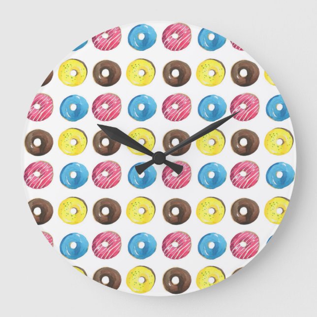 Watercolor small doughnuts, seamless pattern. large clock (Front)