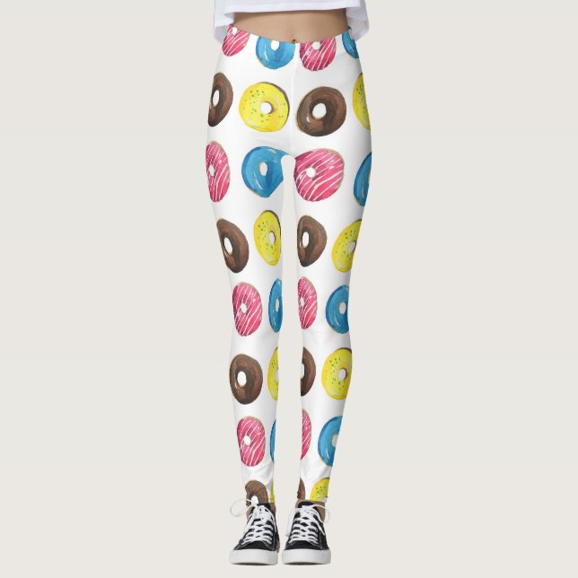 Watercolor small doughnuts, seamless pattern. leggings (Front)
