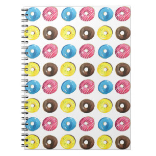 Watercolor small doughnuts, seamless pattern. notebook