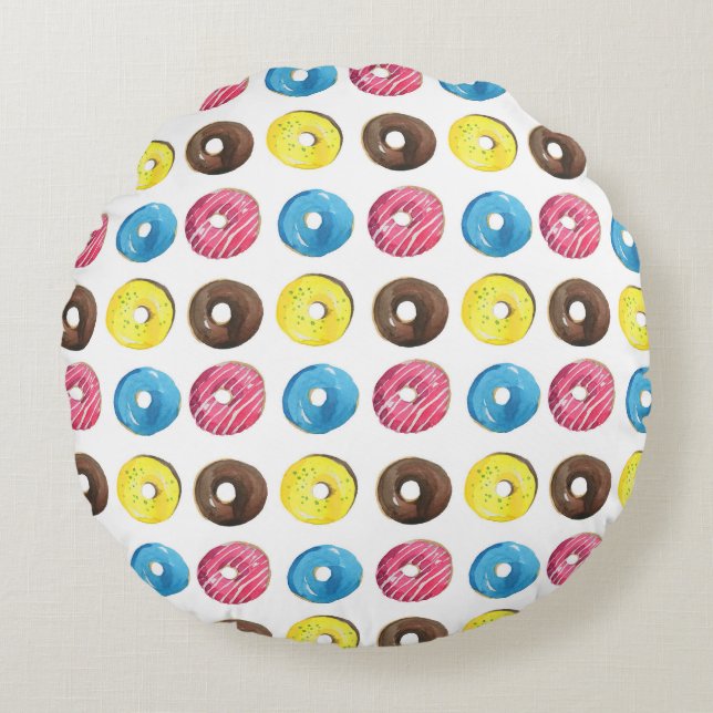 Watercolor small doughnuts, seamless pattern. round pillow (Front)