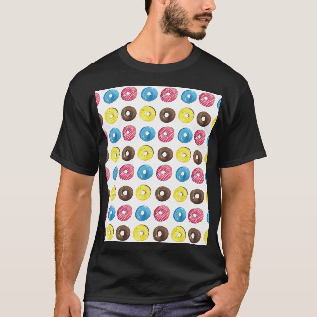 Watercolor small doughnuts, seamless pattern. T-Shirt (Front)