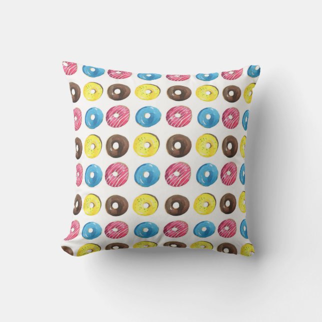 Watercolor small doughnuts, seamless pattern. throw pillow (Front)