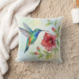 Watercolor Small Hummingbird Throw Pillow