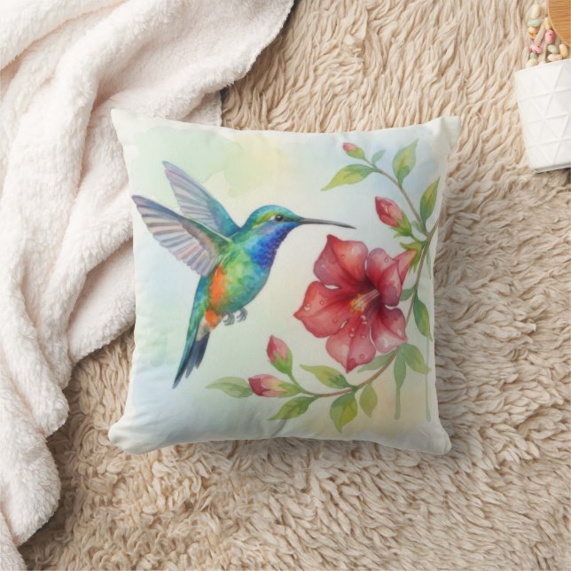 Watercolor Small Hummingbird Throw Pillow (Blanket)