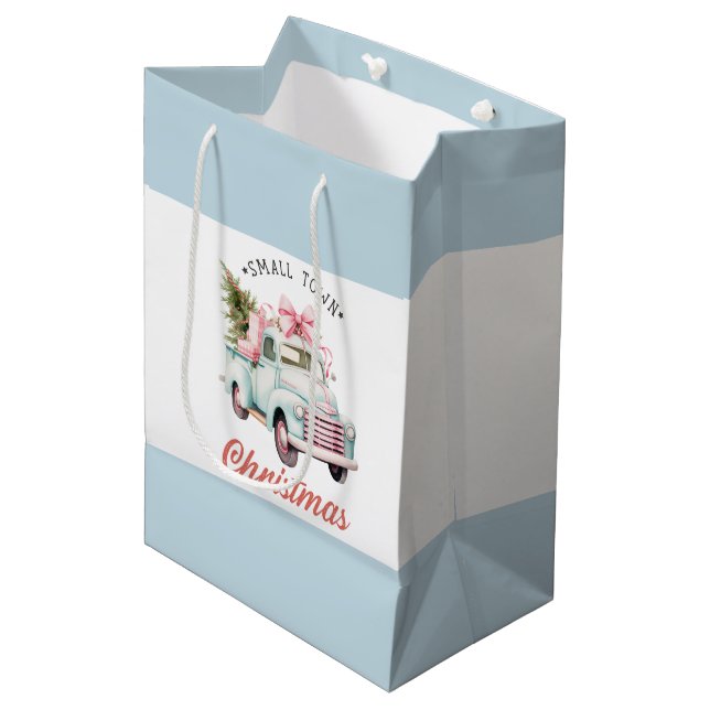 Watercolor Small Town Christmas Satin Medium Gift Bag (Front Angled)