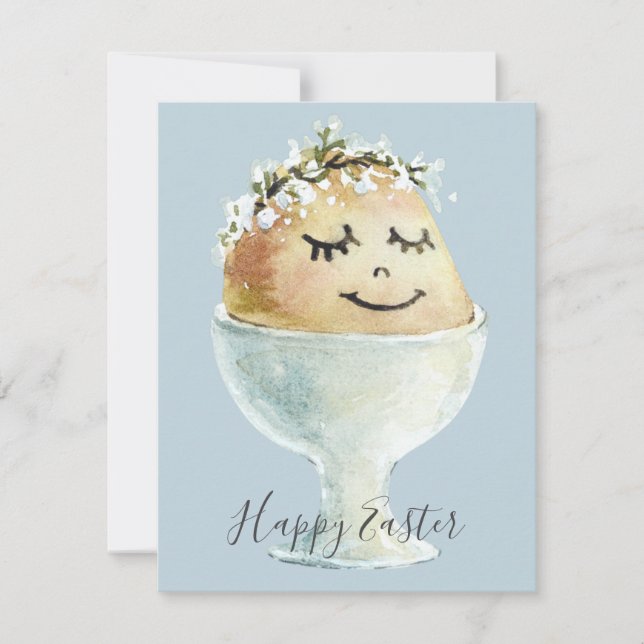 Watercolor Smiling Egg in Cup Easter   Card (Front)