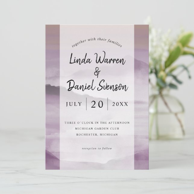 Watercolor smoky mountains blush pink wedding invi invitation (Standing Front)