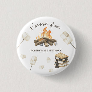 Watercolor S'more Campfire 1st Birthday 1 Inch Round Button
