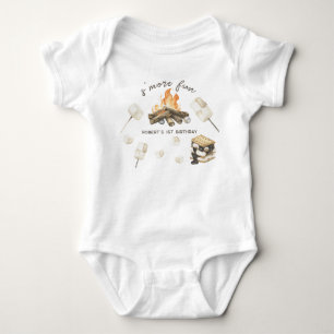 Watercolor S'more Campfire 1st Birthday Baby Bodysuit