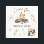 Watercolor S'more Campfire 1st Birthday Napkin<br><div class="desc">Watercolor a bonfire,  marshmallows on sticks,  cookie sandwich. Campfire in the woods.</div>