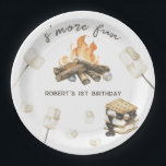 Watercolor S'more Campfire 1st Birthday Paper Plate<br><div class="desc">Watercolor a bonfire,  marshmallows on sticks,  cookie sandwich. Campfire in the woods.</div>