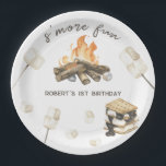 Watercolor S'more Campfire 1st Birthday Paper Plate<br><div class="desc">Watercolor a bonfire,  marshmallows on sticks,  cookie sandwich. Campfire in the woods.</div>