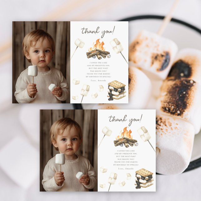 Watercolor S'more Fun Birthday Thank you Card (Creator Uploaded)