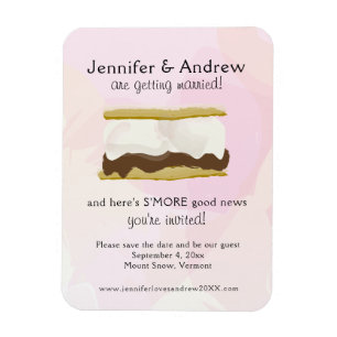 Watercolor S'mores Pink Save the Date Magnet