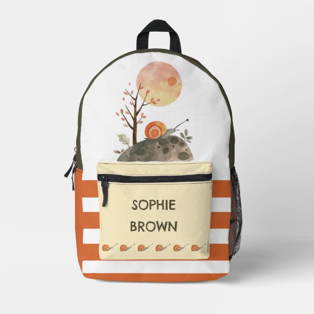 Watercolor Snail Scenery Colourful Custom Name Printed Backpack (Front)