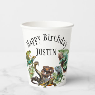 Watercolor Snake Birthday Reptile  Paper Cups