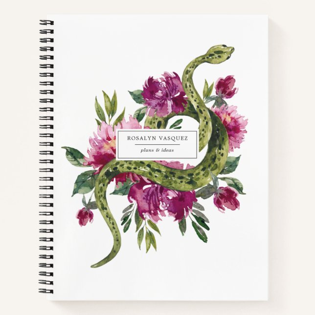 Watercolor Snake & Floral Personalized Journal (Front)
