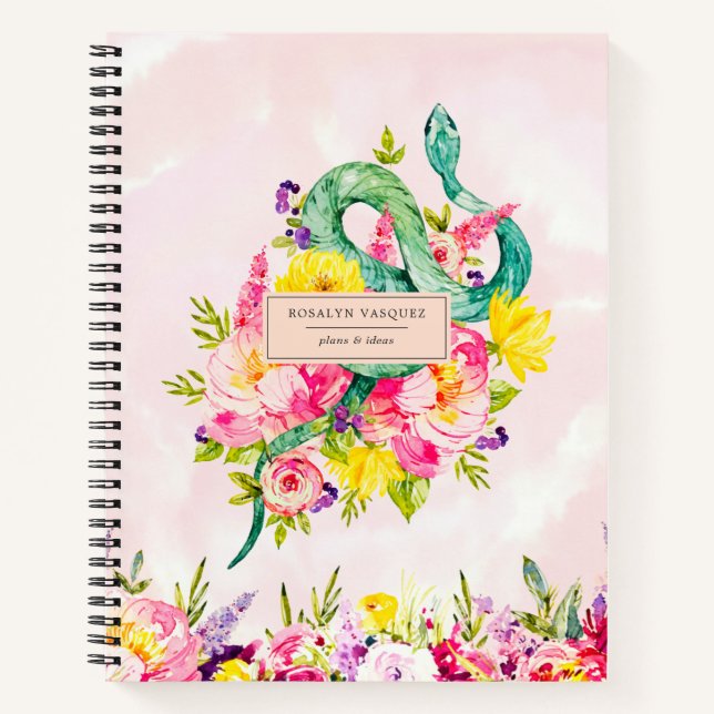 Watercolor Snake & Floral Personalized Journal (Front)