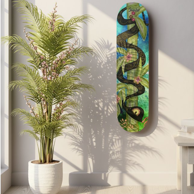 Watercolor Snake on Bamboo Skateboard Art (Watercolor Snake on Bamboo Skateboard Art- on the wall)