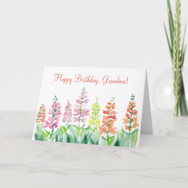 Watercolor Snapdragons Birthday Grandma Card (Front)