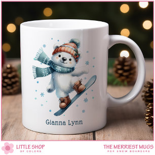 Watercolor Snow Boarding Polar Bear Personalized Coffee Mug