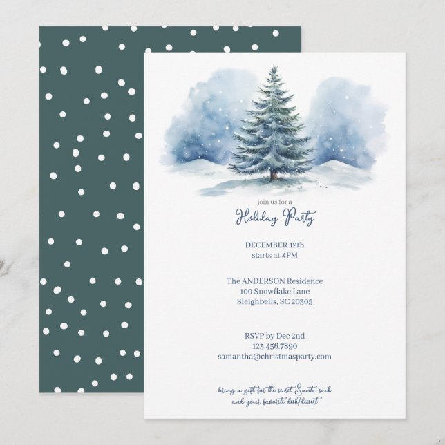 Watercolor Snow Covered Evergreen Holiday Party (Front/Back)