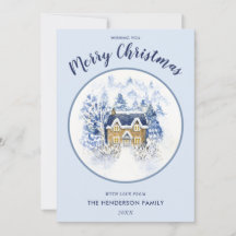 Watercolor Snow Covered Vintage Cottage